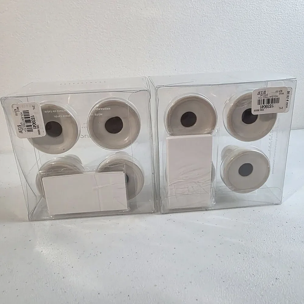2 Sets Pottery Barn Holiday Christmas Tree Place Card Holders Stoneware White